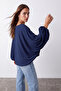 Women's Navy Blue Bat Cut Balloon Sleeve Lightly Transparent Blouse Alc-X15867 - 4