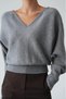 Women's V-Neck Balloon Sleeve Viscose Knitwear Sweater - 5