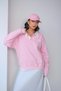 Women's Pink Contrast Polo Collar Lettering Detailed 3 Thread Ribbed Oversize Sweatshirt - 3