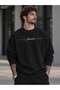 Men's Istanbul Handwritten Striped Typographic Printed Crew Neck Casual Regular Fit Sweatshirt