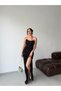 Black Strapless Underwire Glittery Long Evening Dress - 2