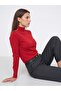 10877 Basic Stand Collar Buttoned Sweater-Red - 4