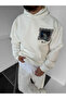 White Hooded Oversize Premium Peacock Embroidered Sweatshirt - 3