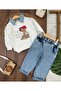 Removable Collar Cute Dog Printed Lycra Jeans Pants Baby Boy Set - 2