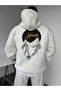 White Hooded Oversize Premium Embroidered Sweatshirt - 2