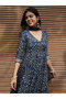 Navy Blue Viscose Flower Print Anarkali Set - VRN1030 | Navy Blue-Size:S-36-Inches - 4