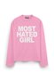 Most Hated Girl Printed Long Sleeve Oversize Fit T-Shirt Pink