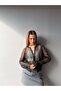 Metal Thread Double Zipper Openwork Cardigan - 3