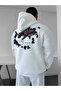 White Hooded Oversize Premium Shark Embroidered Sweatshirt - 2