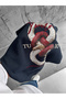 Navy Blue Hooded Oversize Premium Snake Print Sweatshirt - 5