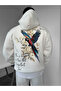 White Hooded Oversize Premium Parrot Embroidered Sweatshirt - 2