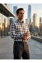 Loose Fit Plaid Patterned Long Sleeve Coffee Shirt with Pockets