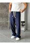 Straw Stripe Design Baggy Tracksuit W Navy Blue