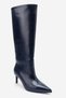 Cami̇la Navy Blue Leather Women's Heeled Boots - 6