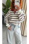 Premium Oversize Striped Polo Collar Sweater - 8