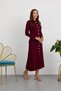Polo Collar Long Sleeve Buttoned Ribbed Knitted Midi Dress