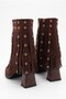 Women's Thick Striped Heeled Pointed Toe Studded Tasseled Suede Western Design Boots - 8