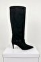 Women's Melinda Black Suede 7 cm Heeled Boots with Buckle Detail - 5