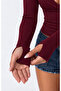 Women's 95% Cotton Front Gathered Finger Detail V-Neck Slim Ribbed Camisole Blouse - 2