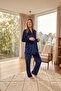 Nelia Premium Textured Velvet Long Sleeve Adjustable Waist Belted Maternity and Postpartum Pajama Set - 6