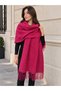 Fuchsia 200X70 cm Women's Soft Textured Tasseled Solid Color Shoulder Shawl Sal1333 - 3