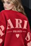 Women's Oversize Sweatshirt Paris 3D Printed Red – Crew Neck, Printed on Sleeves and Back, 3 Yarns - 2