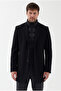 Claro Men's Black Regular Fit Thick Cashmere Coat with Front Zipper - 8
