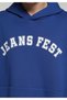 Oversize Fit Hooded Plain Men's Blue Sweatshirt - 4