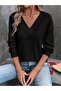 Women's V-Neck Long Sleeve Waffle Blouse - 2
