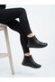 Genuine Leather Black Orthopedic Women's Boots with Side Elastic and Triangle Accessories - 7