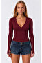 Women's 95% Cotton Front Gathered Finger Detail V-Neck Slim Ribbed Camisole Blouse