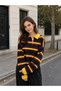 Women's Yellow Striped Buttoned Shirt Collar Women's Knitwear Sweater, Women's Sweatshirt Fmoda2281 - 3