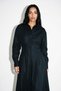 Black 100% Cotton Waist-Slit Collared Pocketed Long Sleeve Dress - 3
