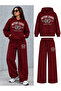 Oversize Motion League Printed Hooded 100% Cotton Wide Leg Tracksuit Set