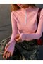 Y2K Finger-Loop Zipper Long Sleeve Blouse – Slim Fit Streetwear Top