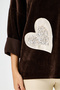Brown Italian Heart Patterned Sequined Low Long Sleeve Oversize Velvet Blouse 40 - 46 Size - 4