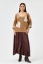 Camel Italian Heart Patterned Sequin Low Long Sleeve Oversize Velvet Blouse 40 - 46 Size - 5