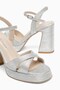 Silver Striped Women's Platform Heeled Shoes - 4