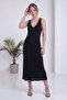 Women's V-Neck Thick Strap Ribbed Knit Midi Dress Red, Burgundy, Gray, Black, Green - 3