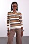 Brown Polo Collar Striped Sweater 261146 - 4