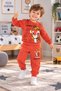 Ss Gi̇yi̇m Boys' Lion Printed Tracksuit Set – Orange Sweatshirt and Sweatpants, Casual Sports Children's Clothing
