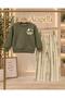 Green Printed Top and Striped Bottom Boys' Tracksuit Set 3 Years-10 Years - 3
