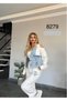 Denim Vest Detailed Off Shoulder Sweatshirt and Jogger Sweatpants Set - 2