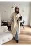 Beige Plaid Lined Slit Long Oversized Trench Coat - 3881 - 5
