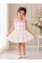 Girls Floral Cotton Dress – Sleeveless Lace Strap, Layered Ruffle & Flower Detail Party Dress - 3