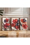 Red Flower 3 Piece Wooden Framed Painting Act - 2