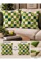 Golf & Tennis Themed Set of 2 Decorative Throw Pillow Covers - 43X43 cm Double-Sided Green Plaid Sports Pattern Throw Pillow Covers - 4
