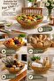 31 cm Beige Plastic Rattan Serving Bowl Wicker Look Fruit Bread Presentation Basket - 2