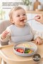 10 Piece Silicone Baby Feeding Set – Vacuumed 3-Compartment Plate, Teether Spoon, Adjustable Bib, Gray Silicone Baby Feeding Set