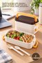 2 Pieces Two-Tiered Lunch Box – Plastic Lunch Box with Compartment-Free Design, Locking Lid and Fork Spoon for School, Work, Picnic